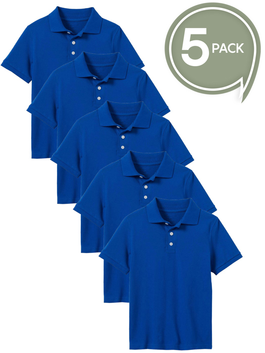 5-Pack School Uniform Tagless Polo Tshirt for Little Boys & Big Boys